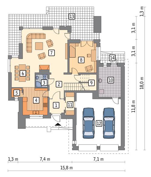 Rzut parteru POW. 147,1 m²