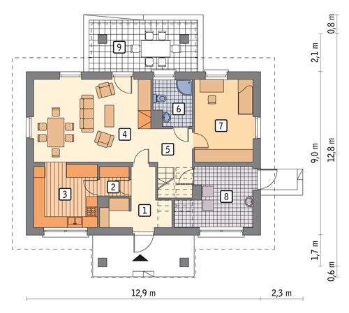 Rzut parteru POW. 90,3 m²