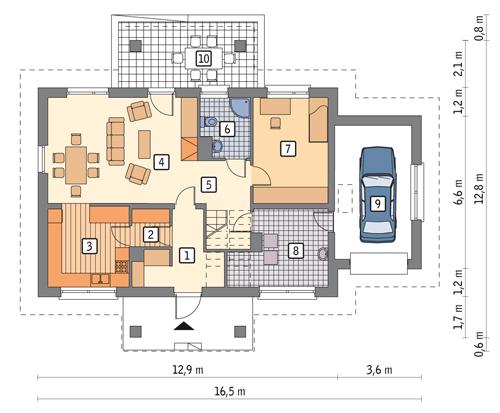 Rzut parteru POW. 109,5 m²