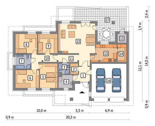 Rzut parteru POW. 173,6 m²