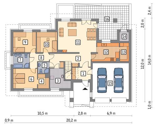 Rzut parteru POW. 169,9 m²