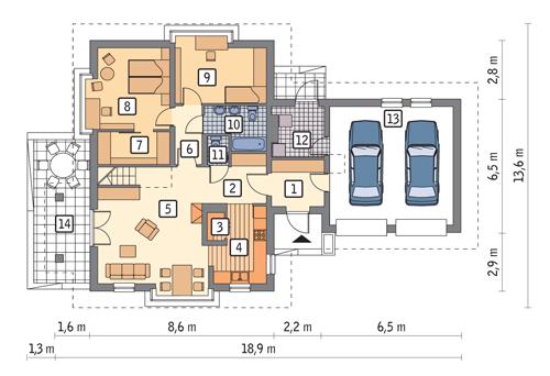 Rzut parteru POW. 128,8 m²