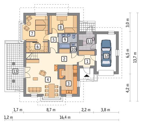 Rzut parteru POW. 116,1 m²