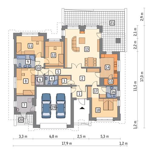 Rzut parteru POW. 196,0 m²