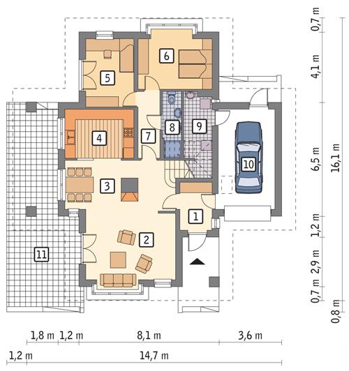 Rzut parteru POW. 111,3 m²