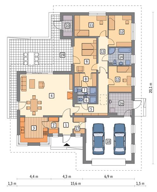 Rzut parteru POW. 186,5 m²