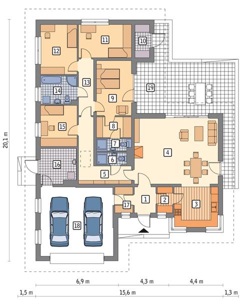 Rzut parteru lustro POW. 186,5 m²