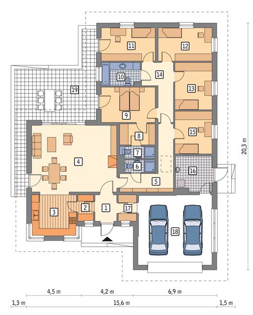 Rzut parteru POW. 195,6 m²
