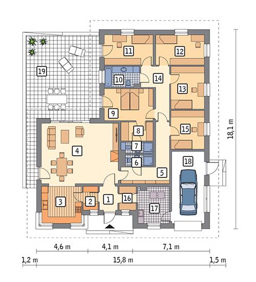 Rzut parteru POW. 182,5 m²