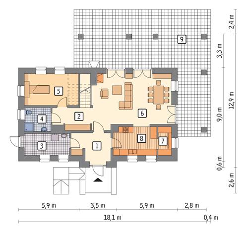 Rzut parteru POW. 99,3 m²