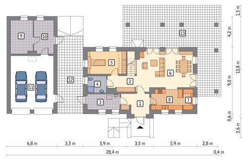 Rzut parteru POW. 165,6 m²