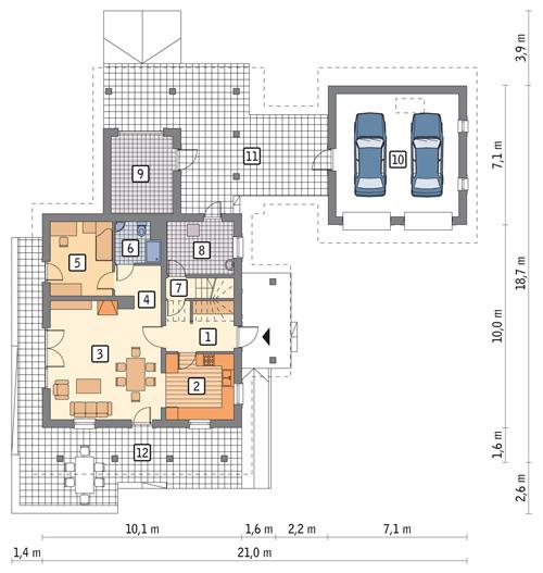 Rzut parteru POW. 126,6 m²