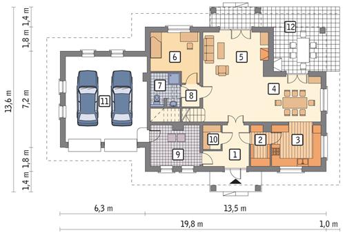 Rzut parteru lustro POW. 137,1 m²