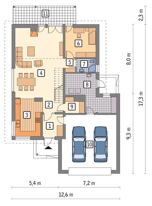 Rzut parteru POW. 141,7 m²