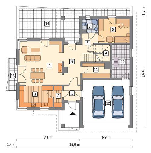 Rzut parteru POW. 131,6 m²