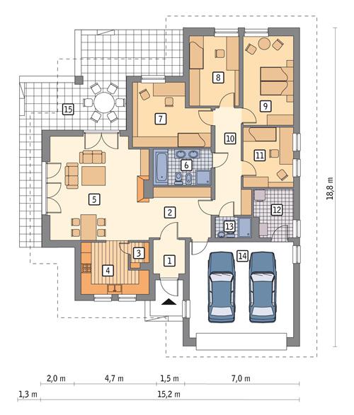 Rzut parteru POW. 169,6 m²