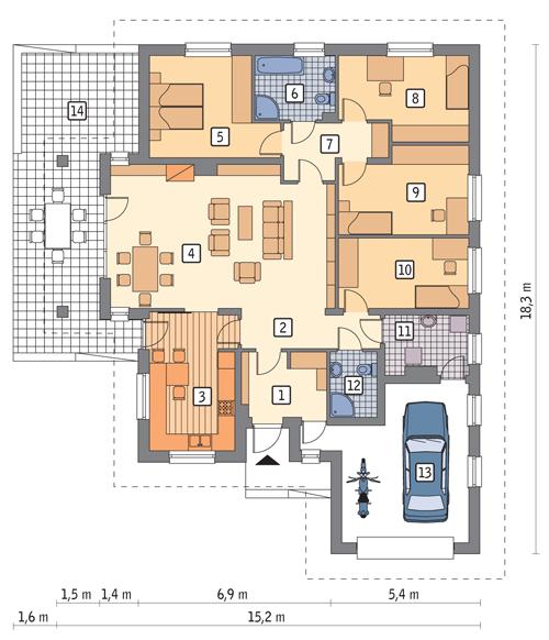 Rzut parteru POW. 167,2 m²