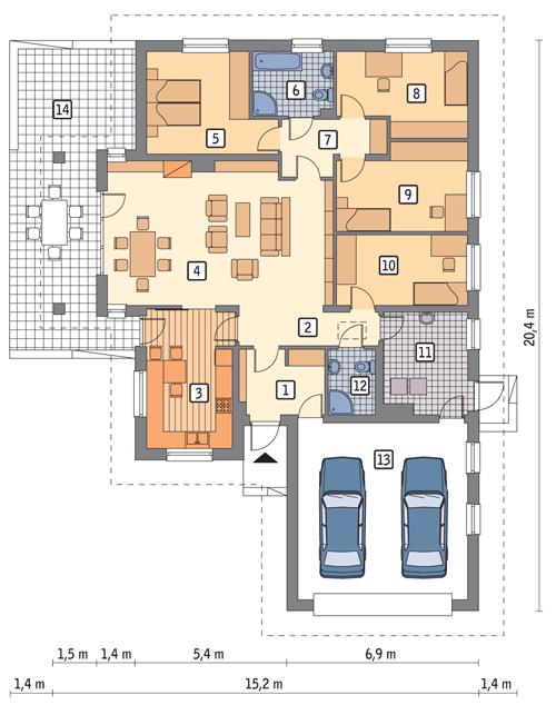 Rzut parteru POW. 184,6 m²