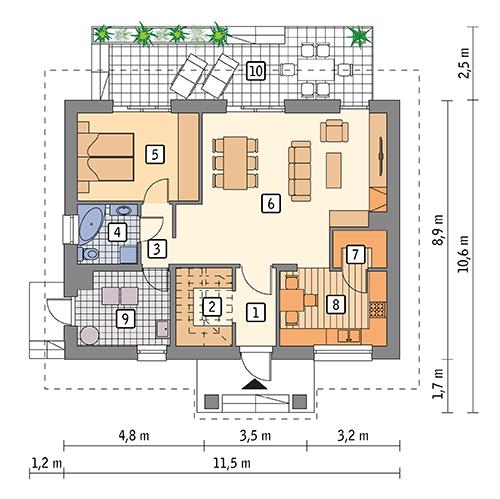 Rzut parteru POW. 77,3 m²
