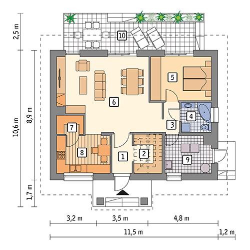 Rzut parteru lustro POW. 77,3 m²