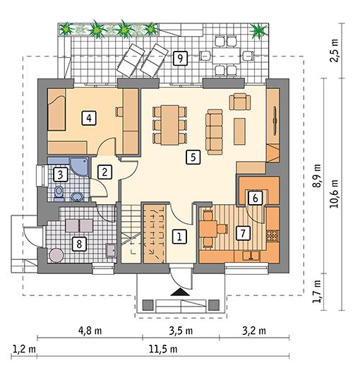 Rzut parteru POW. 75,0 m²