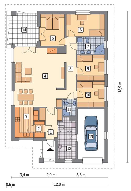 Rzut parteru POW. 159,0 m²