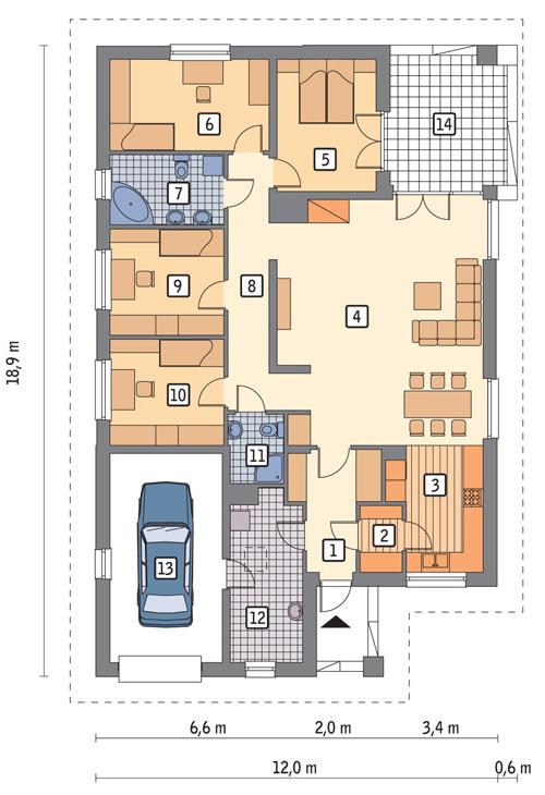 Rzut parteru lustro POW. 159,0 m²