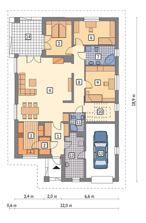 Rzut parteru POW. 159,9 m²