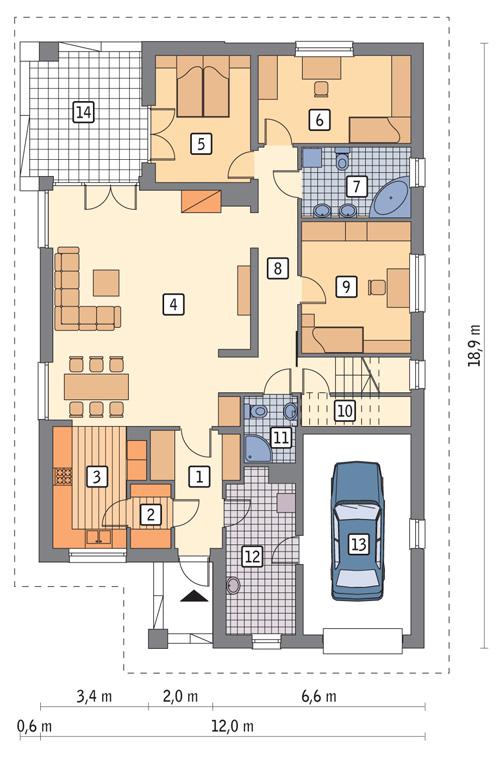 Rzut parteru POW. 155,7 m²