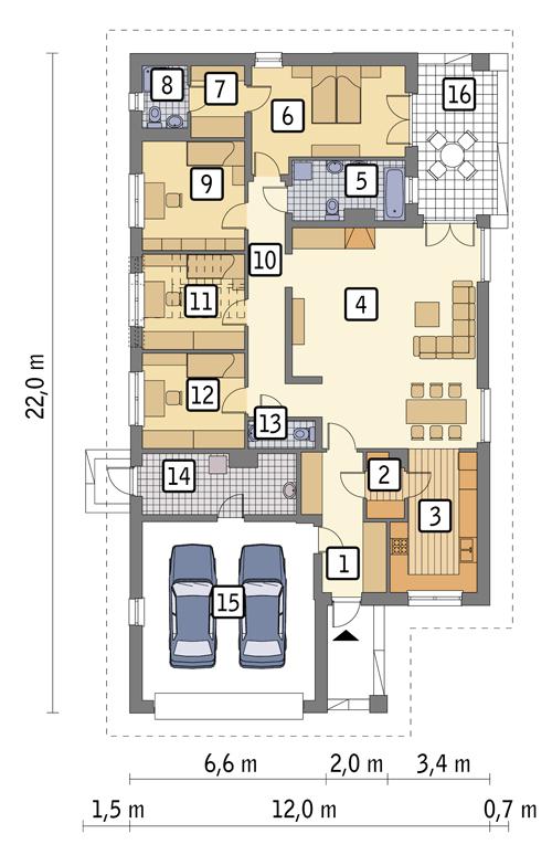 Rzut parteru lustro POW. 186,6 m²