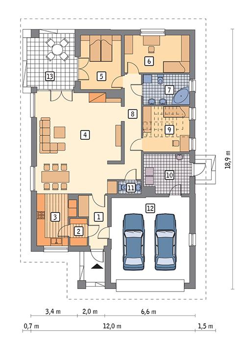 Rzut parteru POW. 159,9 m²