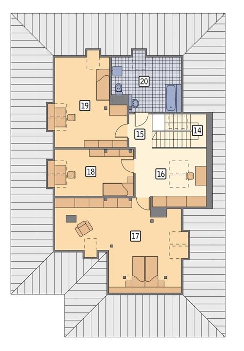 Rzut poddasza: II etap realizacji (68,2 m2 powierzchni użytkowej)
