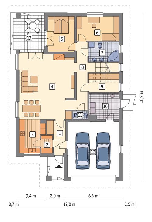 Rzut parteru POW. 156,8 m²