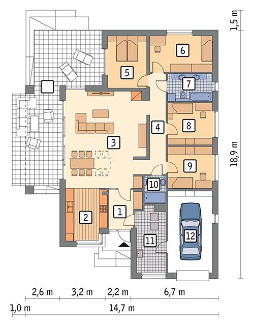 Rzut parteru POW. 159,5 m²