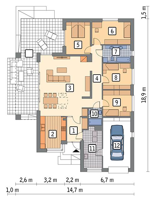 Rzut parteru POW. 159,5 m²