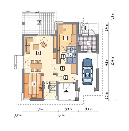 Rzut parteru POW. 99,9 m²