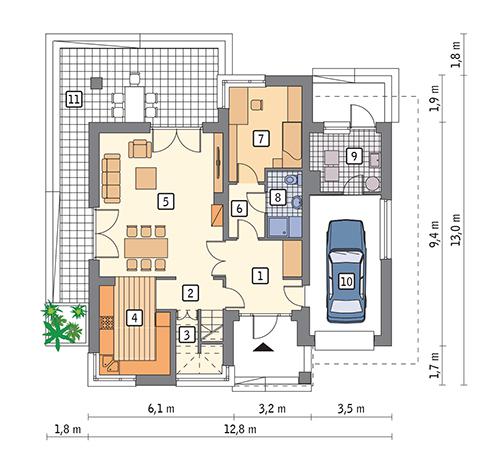 Rzut parteru POW. 101,2 m²