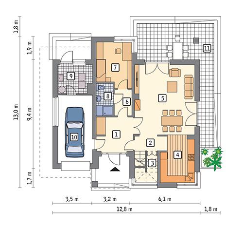 Rzut parteru lustro POW. 101,2 m²