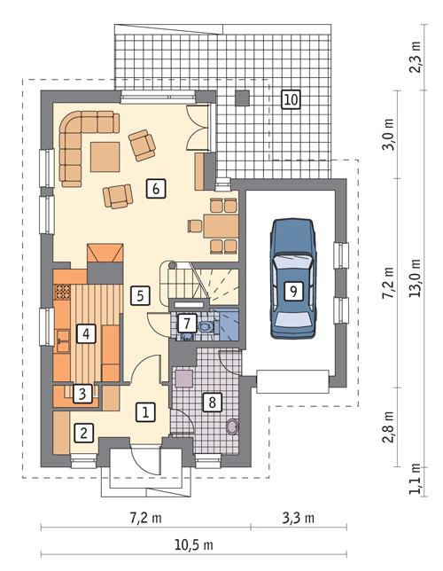 Rzut parteru POW. 80,0 m²