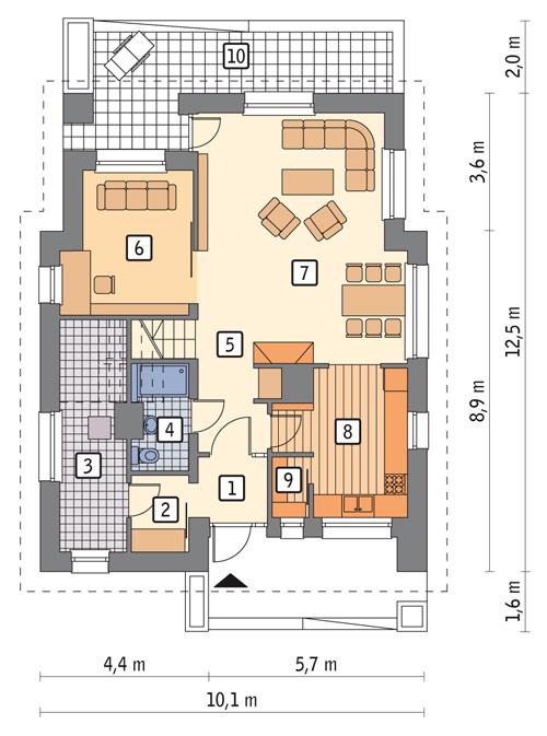 Rzut parteru POW. 80,6 m²