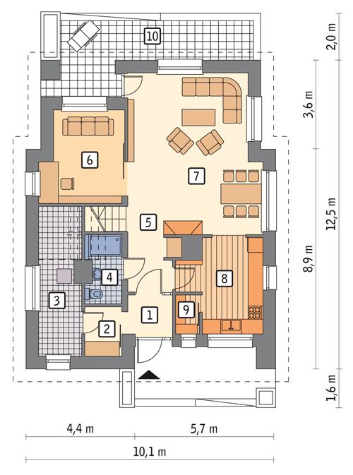 Rzut parteru POW. 80,6 m²