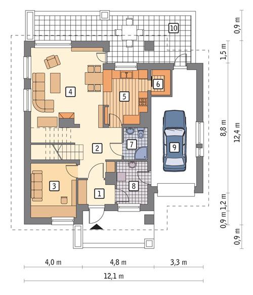 Rzut parteru POW. 93,6 m²