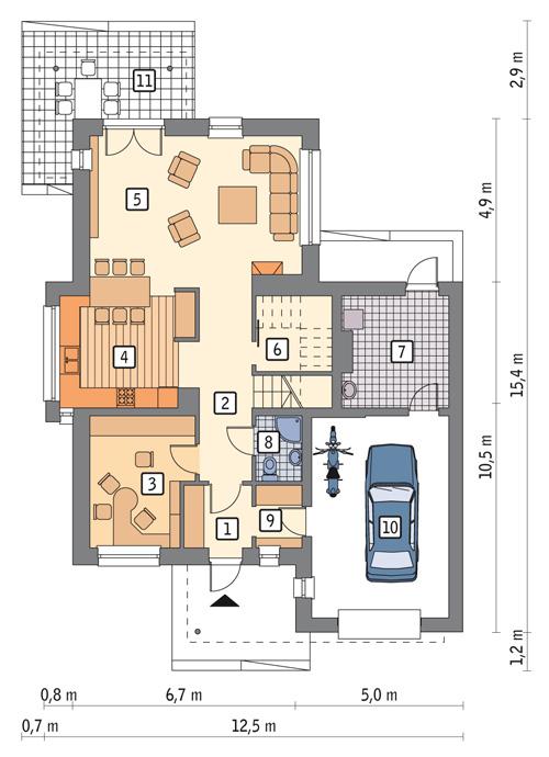Rzut parteru POW. 106,7 m²