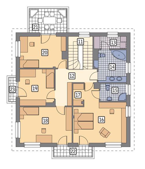 Rzut piętra POW. 121,6 m²