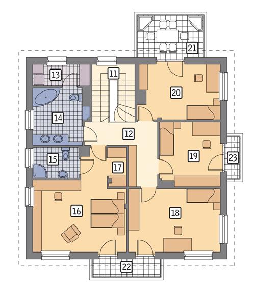 Rzut piętra lustro POW. 121,6 m²
