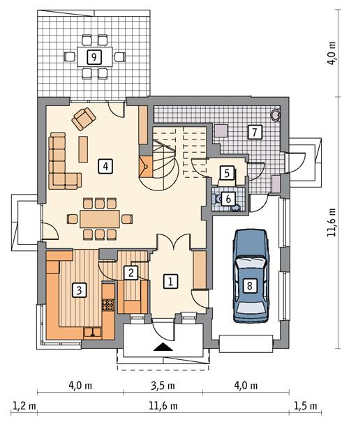 Rzut parteru POW. 101,6 m²