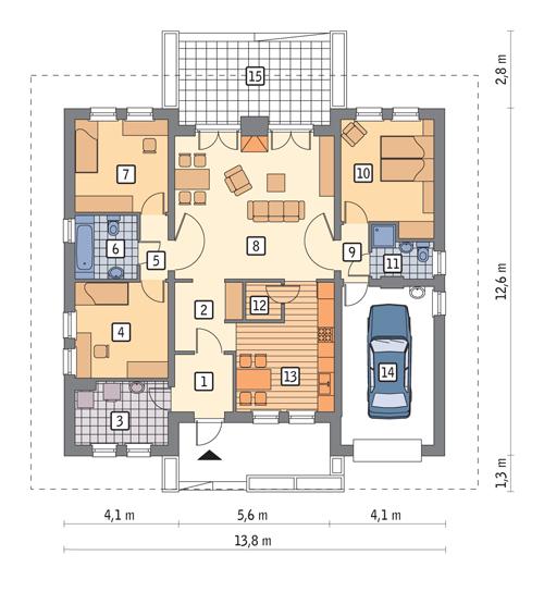 Rzut parteru POW. 128,0 m²
