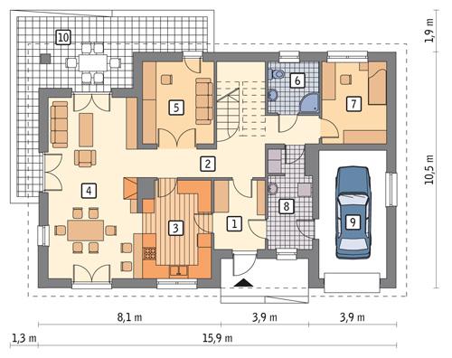 Rzut parteru POW. 120,7 m²