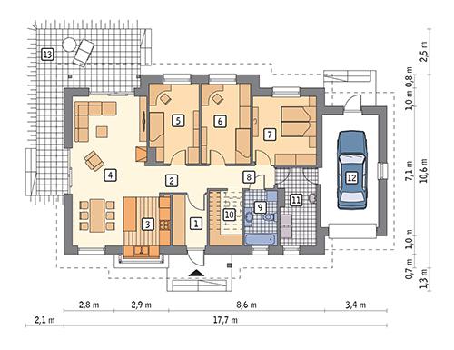 Rzut parteru POW. 125,5 m²