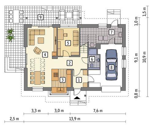 Rzut parteru POW. 99,7 m²